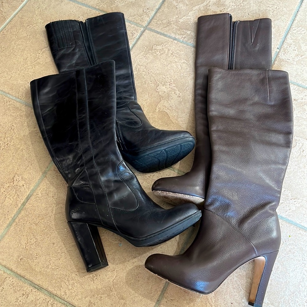 2 pairs knee-high/under -knee genuine leather boots